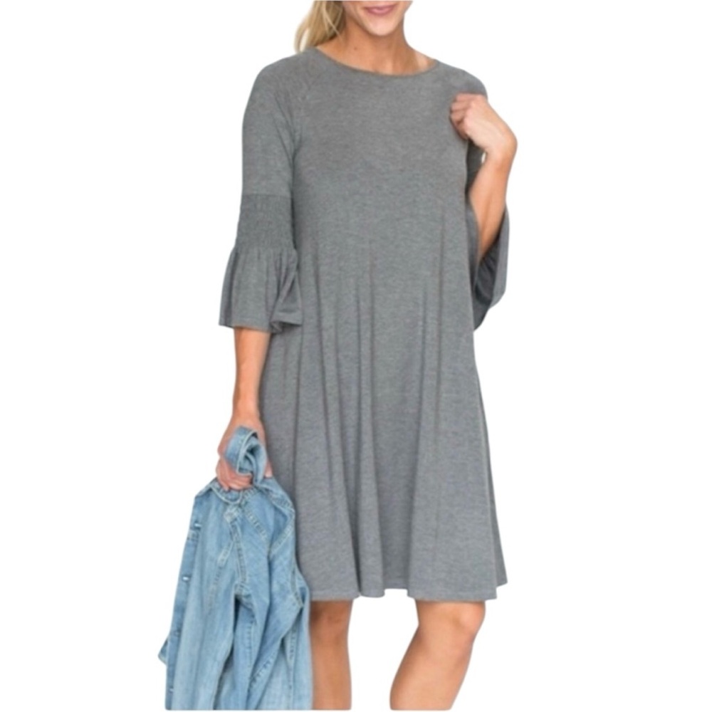 Agnes & Dora Dress with Pockets Viscose Round Neck Bell Sleeve Walker Gray XXL
